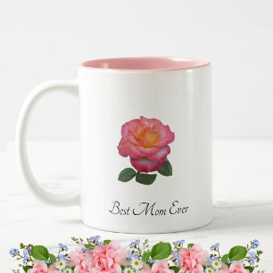 Caneca De Café Em Dois Tons Melhor Mãe do Mundo Rosa Flor e Monograma