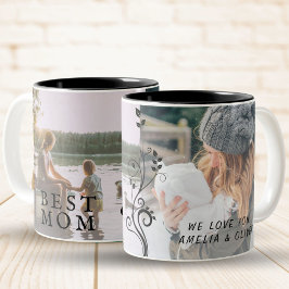 Caneca De Café Em Dois Tons Melhor Mãe Folhagem Moderna 2 Fotos Personalizadas