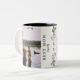 Caneca De Café Em Dois Tons Melhor Mãe Folhagem Moderna 2 Fotos Personalizadas