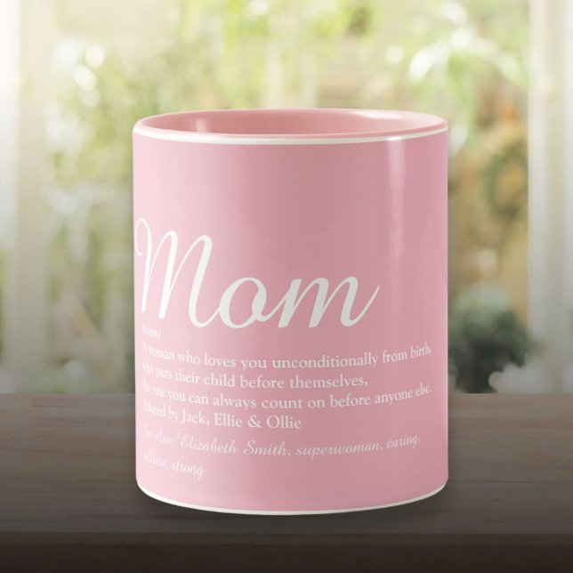 Caneca De Café Em Dois Tons Melhor Mãe Mamãe Definição Script Rosa (Best Mom Mum Mother Definition Script Pink Two-Tone Coffee Mug)