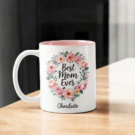Caneca De Café Em Dois Tons Melhor Mãe Nunca | Floral Wreath | Dia de as mães