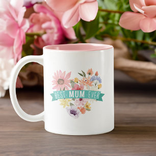 Caneca De Café Em Dois Tons Melhor Mãe Nunca   Flores Selvagens em chamas Foto