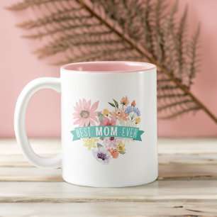 Caneca De Café Em Dois Tons Melhor Mãe Nunca   Flores Selvagens em chamas Foto