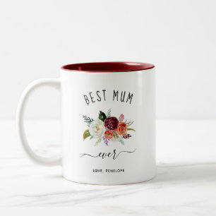 Caneca De Café Em Dois Tons Melhor Mãe Nunca Trendy Burgundy Boho Floral