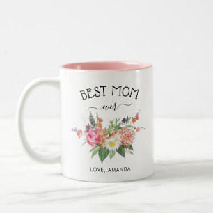 Caneca De Café Em Dois Tons Melhor Mãe PERSONALIZÁVEL Flores russas Bonito