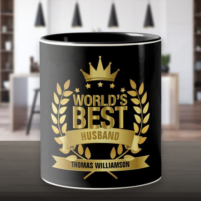 Caneca De Café Em Dois Tons Melhor Marido do Mundo Dourado Preto (World's Best Husband Gold Black Two-Tone Coffee Mug)