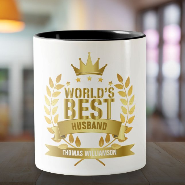 Caneca De Café Em Dois Tons Melhor Marido do Mundo - Estrela Dourada 5 (World's Best Husband 5 Gold Star Two-Tone Coffee Mug)