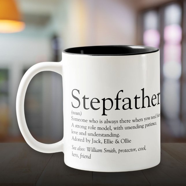 Caneca De Café Em Dois Tons Melhor Padrasto do Mundo Definição (World's Best Ever Stepfather Stepdad Definition Two-Tone Coffee Mug)