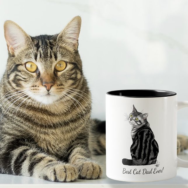 Caneca De Café Em Dois Tons Melhor Pai de Gato de Todos os Tempos Tabby Pratea (Criador carregado)