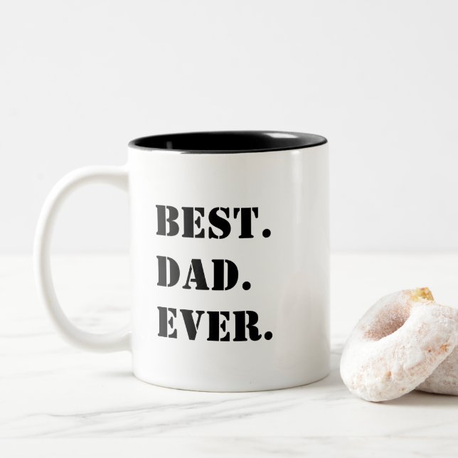 Caneca De Café Em Dois Tons Melhor. Pai. De Todos. Estêncil Preto (Com Donut)