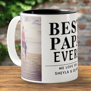 Caneca De Café Em Dois Tons Melhor Papa Alguma Vez Moderno Colagem Fotográfica
