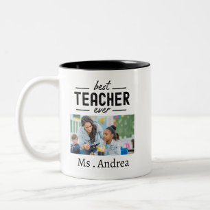 Caneca De Café Em Dois Tons Melhor Professor de Todos os Tempos Nome Foto Agra