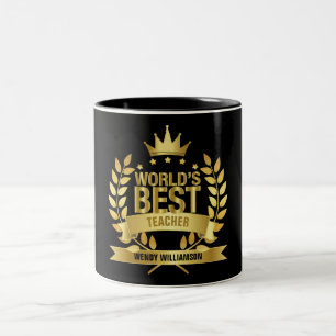 Caneca De Café Em Dois Tons Melhor Professor do Mundo Fun Gold Black