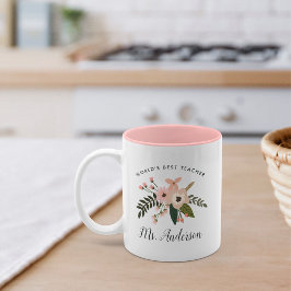 Caneca De Café Em Dois Tons Melhor Professora do Mundo | Floral Personalizado