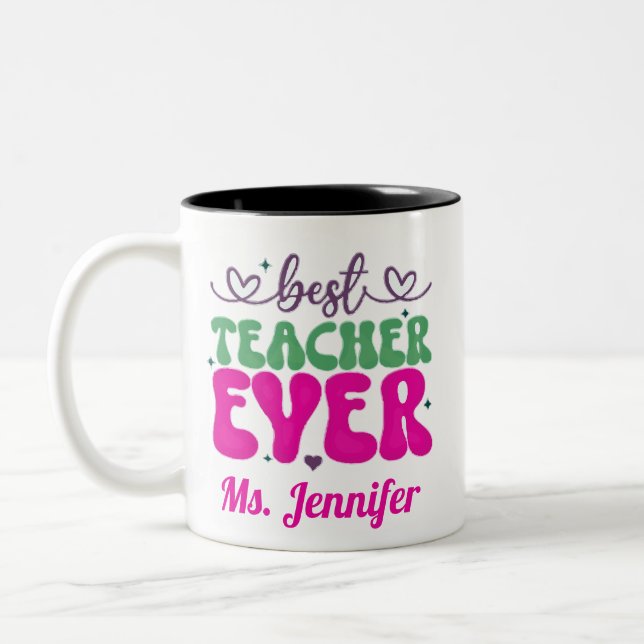 Caneca De Café Em Dois Tons Melhor Professora Personalizada Escrito verde rosa (Esquerda)