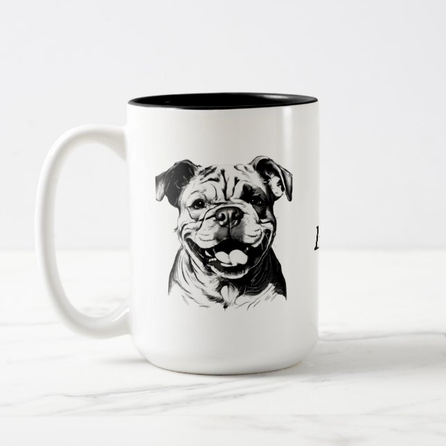 Caneca De Café Em Dois Tons Melhor Silohuette B&W do Bulldog Inglês (Esquerda)
