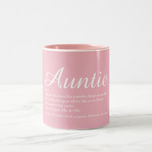 Caneca De Café Em Dois Tons Melhor Tia, Tia Definição Script Rosa Divertido