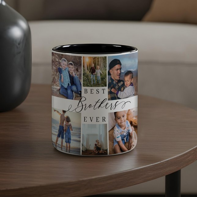 Caneca De Café Em Dois Tons Melhores Irmãos Alguma Vez Collage Fotocollage Gif (Best Brothers Ever Photo Collage Keepsake Gift Two-Tone Coffee Mug)