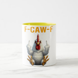 Caneca De Café Em Dois Tons Meme do Galo F-Caw-F   Piada Engraçada de Frango  