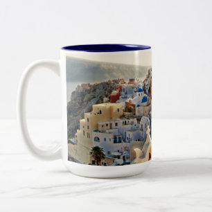 Caneca De Café Em Dois Tons Memórias de Casamento de Santorini Casas Brancas