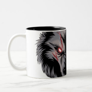 Caneca De Café Em Dois Tons Menacando Lobo com Olhos Vermelhos Brilhantes
