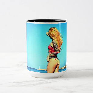 Caneca De Café Em Dois Tons Menina 3 do Pin-acima da praia