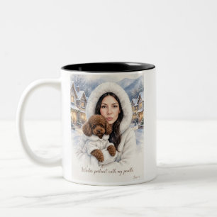 Caneca De Café Em Dois Tons Menina beijando cachorrinho Poodle–Mãe de Poodle