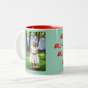 Caneca De Café Em Dois Tons Menina da Caça ao Ovo Foto com Cesta e Orelha de C