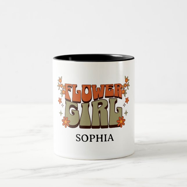 Caneca De Café Em Dois Tons Menina das Flores – Floral Retro Boho (Centro)