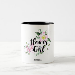 Caneca De Café Em Dois Tons Menina de Flores Casamento Aquarela Floral Rosa