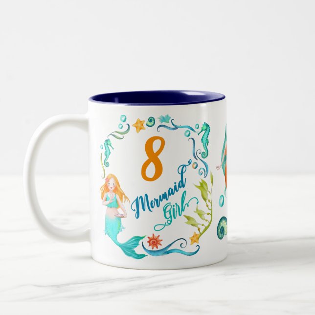 Caneca De Café Em Dois Tons Menina do aniversário da sereia. Personalize toda (Esquerda)
