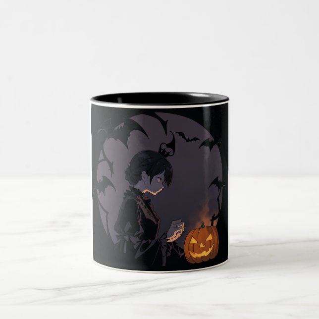 Caneca De Café Em Dois Tons menina do halloween (Centro)