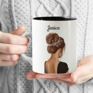 Caneca De Café Em Dois Tons Menina no café personalizado preto