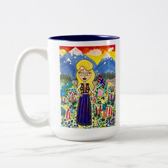 Caneca De Café Em Dois Tons Menina norueguesa em Bunad (Esquerda)