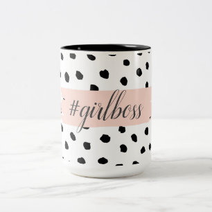 Caneca De Café Em Dois Tons Menina rosa moderna Pastel Chefe e Pontos Negros