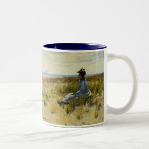 Caneca De Café Em Dois Tons Menina Sentada pelo Mar