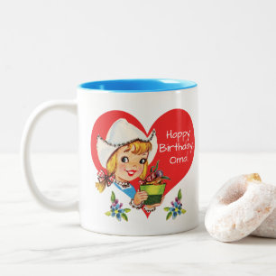 Caneca De Café Em Dois Tons Menina & tulipas holandesas da avó de Oma do feli