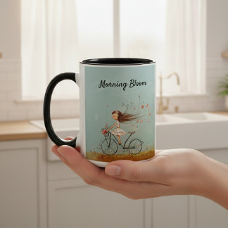 Caneca De Café Em Dois Tons Menina Vintage em Bicicleta Floral Personalizada