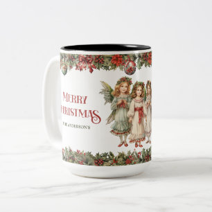 Caneca De Café Em Dois Tons Meninas Anjos Vitorianos de Natal com Sagrado