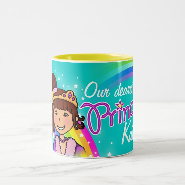 Caneca De Café Em Dois Tons Meninas da princesa rainbow aqua mug (Centro)