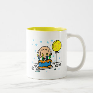 Caneca De Café Em Dois Tons Menino de Palito com Presentes de Bolo de Aniversá