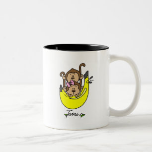 Caneca De Café Em Dois Tons Menino do macaco e camiseta e presentes gêmeos da