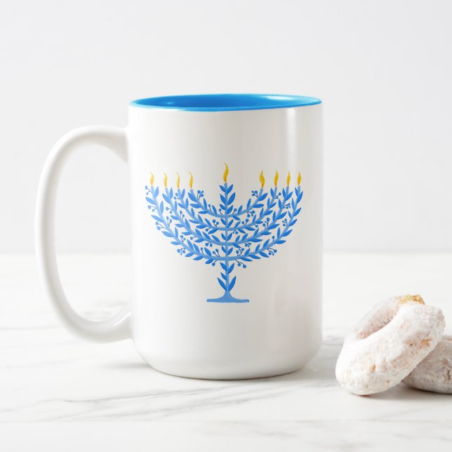 Caneca De Café Em Dois Tons Menorah (Com Donut)