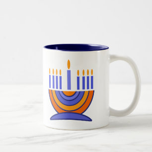 Caneca De Café Em Dois Tons Menorah e Dreidels Hanukkah Gift