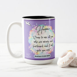 Caneca De Café Em Dois Tons Mensagem Esperança - Matthew 11-28 - Dois Tone Mug