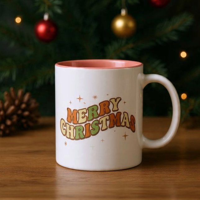 Caneca De Café Em Dois Tons Mensagem Natalina Groovy Retrô (Criador carregado)