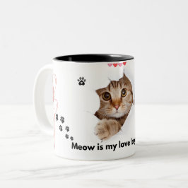 Caneca De Café Em Dois Tons Meow é minha língua de amor - uma gata de gato bon