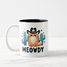 Caneca De Café Em Dois Tons Meowdy cowboy chapéu Cactus gato