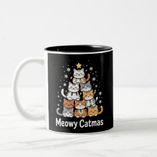 Caneca De Café Em Dois Tons Meowy Catmas Gato Árvore de Natal Xmas Papai Noel 