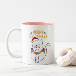 Caneca De Café Em Dois Tons Meowy Kalikimaka Engraçado Natal